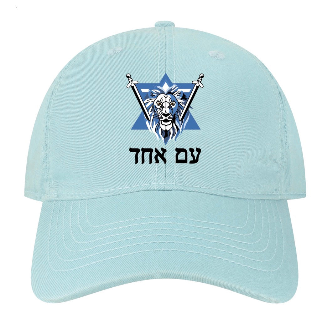 Israel "One Nation" Hat - Two Swords with Lion of Judah and Star of David